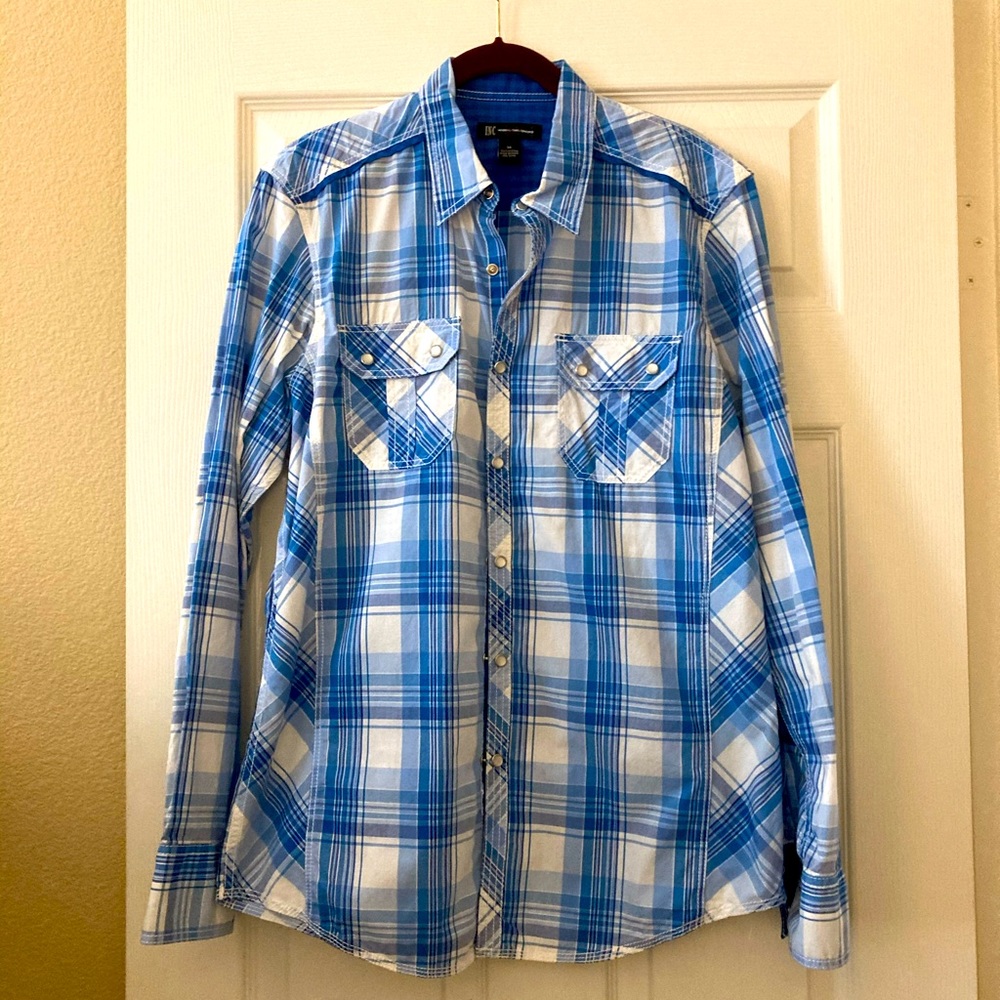 Western Style Shirt in Blue Plaid by I.N.C. International Company